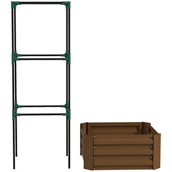 Metal Raised Garden Bed with Tomato Trellis Cage for Vines Herbs and Vegetables