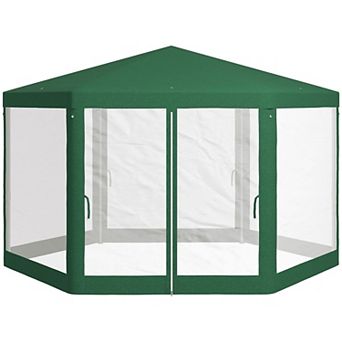 Hexagon Outdoor Party Tent Sun Shade Canopy with Mesh Sidewalls Ropes and Stakes