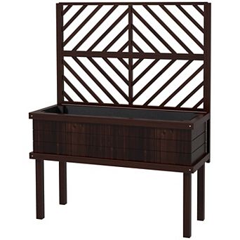 Elevated Wood Planter Box with Climbing Trellis and Drainage Holes for Raised Garden Beds