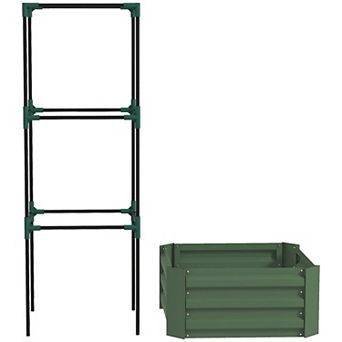 Galvanized Steel Garden Bed and Tomato Cage Set for Climbing Vines and Veggies