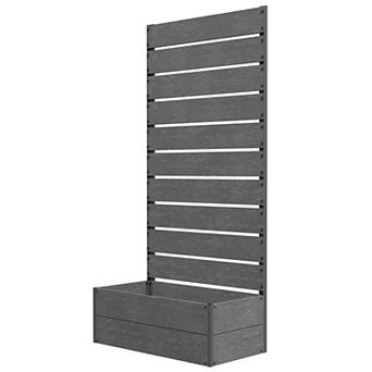 Gray Aluminum Raised Garden Planter with Tall Trellis for Patio Vegetables Herbs and Vines