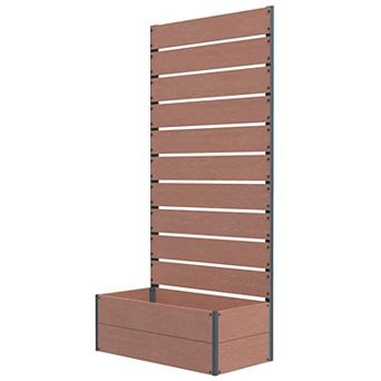 Brown Wood Look Raised Planter with Rustproof Aluminum Frame and Vine Trellis for Balconies