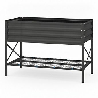 Galvanized Metal Raised Garden Bed with Legs Bottom Storage Shelf and Bed Liner