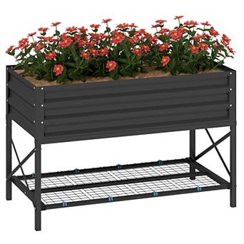 Galvanized Metal Raised Garden Bed with Legs Storage Shelf and Non Woven Bed Liner
