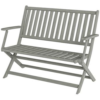 Two Person Foldable Acacia Wood Outdoor Bench with Backrest and Armrests