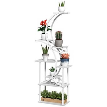 8 tier S Shaped Corner Plant Stand with Fir Wood Shelves for Indoor Flower Display