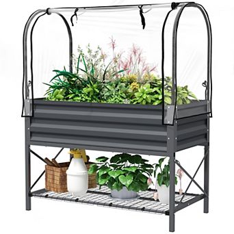 Metal Raised Garden Bed with Legs Greenhouse Cover and Non Woven Liner for Vegetables