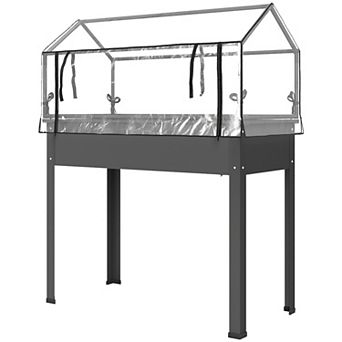 Standing Raised Garden Bed with Greenhouse Cover and Drainage Hole for Vegetables and Herbs
