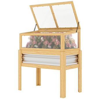Raised Garden Bed with Flip Up Mini Greenhouse and Legs for Flowers Vegetables and Herbs