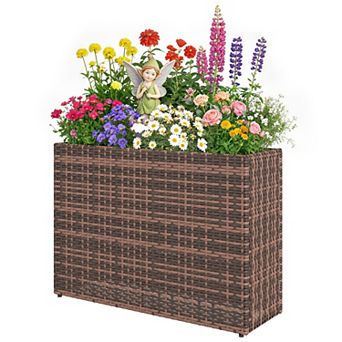 Tall Rectangular PE Wicker Planter Box with Removable Liner for Indoor and Outdoor Plants