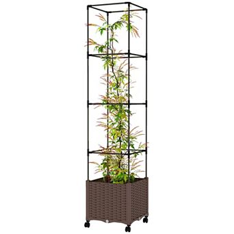 Mobile Raised Garden Bed with Trellis and Self Watering Planter Box on Lockable Wheels