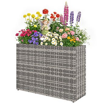 Tall Rectangular Wicker Planter Box with Removable Liner and Adjustable Feet