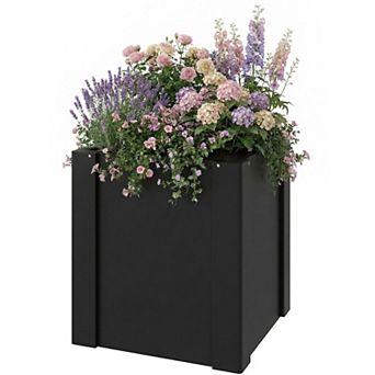 Galvanized Steel Raised Garden Bed Open Bottom Planter Box with Gloves for Vegetables and Flowers