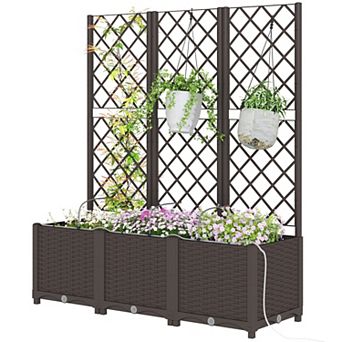 3 pc Self Watering Raised Planter Box with Trellis and Automatic Timer Kit