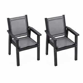 Set of 2 HDPE Dining Chairs with Textilene Back and Seat