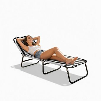 Portable Folding Sun Lounger Camping Cot with 5 Position Adjustable Reclining Back
