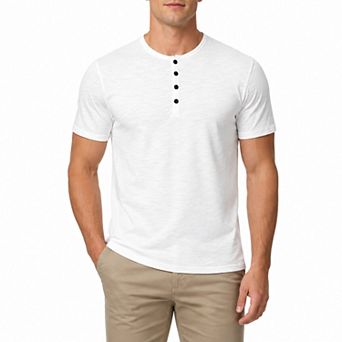 Men's Casual Henley Short Sleeve T-Shirt Summer Solid 4-Button Tee