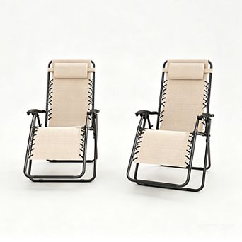 2 Pack Zero Gravity Folding Lounge Chair 300lb Capacity Headrest & Removable Tray 90-170° Adjustable