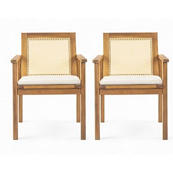Outdoor Dining Chairs Set of 2, Acacia Wood Accent Chairs, Breathable Armchair, Comfort Cushion