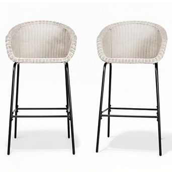 Outdoor Metal Wicker Barstool Set of 2, Faux Wicker Bar Chairs with Backrest for Dining Room Kitchen
