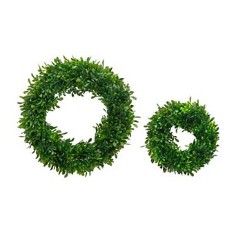 2 pc Greenery Wreaths, Artificial Wreaths for Home Wedding Wall Window Door Decoration, 16" & 12"