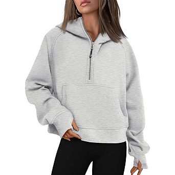 Women's Hooded Half Zip Pullover Sweatshirt Long Sleeve Heavyweight