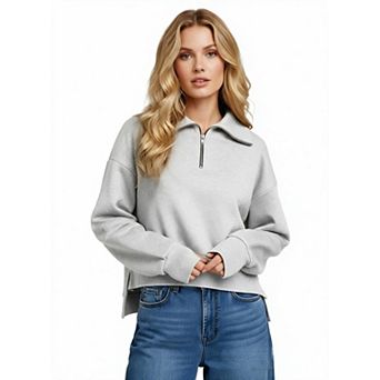 Women's Zip Half Front Long Sleeve Pullover Sweatshirt Top