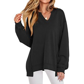 Women's V Neck Long Sleeve Loose Pullover Sweatshirt Top