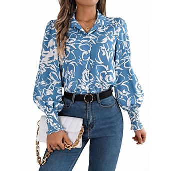 Women's Button Front Long Sleeve Loose Fit Shirt Top