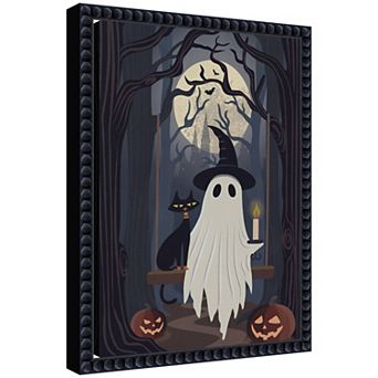 Ghost and Black Cat by Rachel Lee 3 Birdies Studio Framed Canvas Wall Art Print