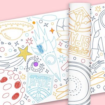 Big Dot of Happiness Blast Off to Outer Space Coloring Table Runner, 7ft Long Activity - 1 Roll