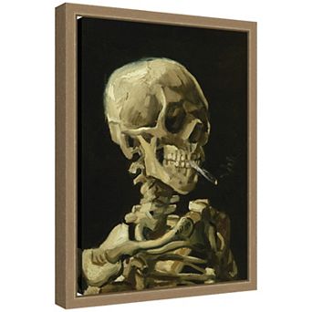 Skeleton Smoking Cigarette Van Gogh Framed Canvas Wall Art Print