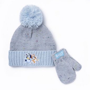 Toddler Girl Bluey Pom Pom Hat & Mittens Set