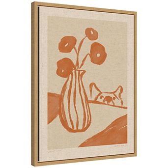 Sneaky Dog 03 on Linen by Chelsea Kuran Framed Canvas Wall Art Print