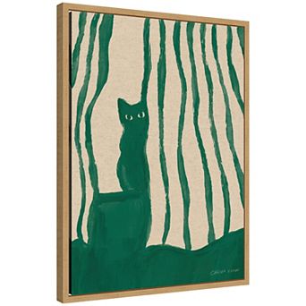 Cat Curtain on Linen by Chelsea Kuran Framed Canvas Wall Art Print