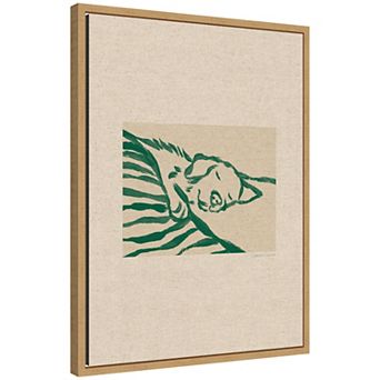 Sleepy Dog on Linen by Chelsea Kuran Framed Canvas Wall Art Print