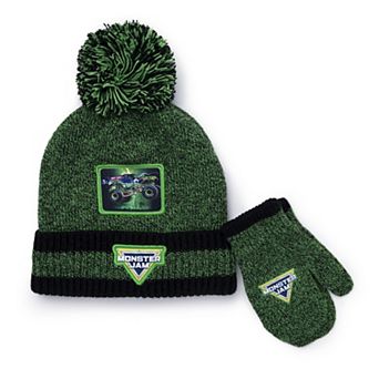 Toddler Boy Monster Jam Grave Digger 2 pc Hat & Mittens Set
