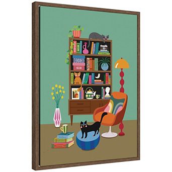 Cat Book Club 2 by Rachel Lee 3 Birdies Studio Framed Canvas Wall Art Print