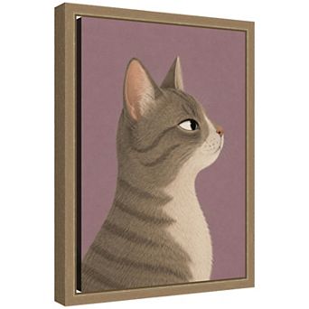 Gray Tabby Cat Portrait by Laura Moss Framed Canvas Wall Art Print