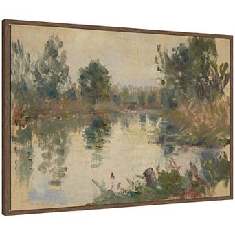 Lakeside Landscape With Stream Framed Canvas Wall Art Print