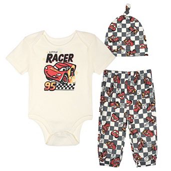 Disney Cars Lightning McQueen New Baby 3 pc Bodysuit Pants and Hat Set