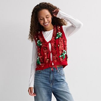 Women's Jollidays Candy Cane Tinsel Sweater Vest
