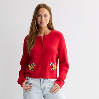 Women's Jollidays Candy Cane Patch Cardigan