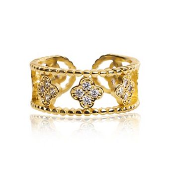 Jewels by Sunaina Lexie Adjustable Ring for Women, 14K Gold Plated Brass with Pave Cubic Zirconia