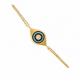 Jewels by Sunaina Esfir Evil Eye Bracelet for Women, Yellow Gold Plated Sterling Silver with Cubic
