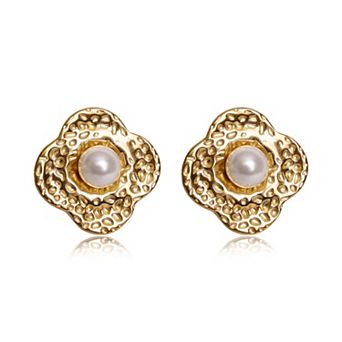 Jewels by Sunaina Zyana Pearl Flower Stud Earrings for Women, 18K Gold Plated Stainless Steel