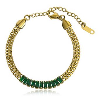 Jewels by Sunaina Marissa Cuban Chain Bracelet with Baguette Stone