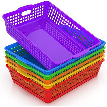 Stackable Paper Tray Set of 6 Plastic Turn In Bins with Handles for Classroom Office Organization