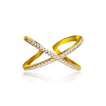 Jewels by Sunaina Myla Adjustable Cuff Ring for Women, Gold Plated with Pave Cubic Zirconia Stones