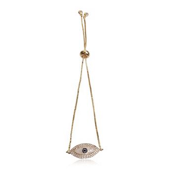 Jewels by Sunaina Ezra Evil Eye Bracelet with Cubic Zirconia, 18K Gold Plated Brass